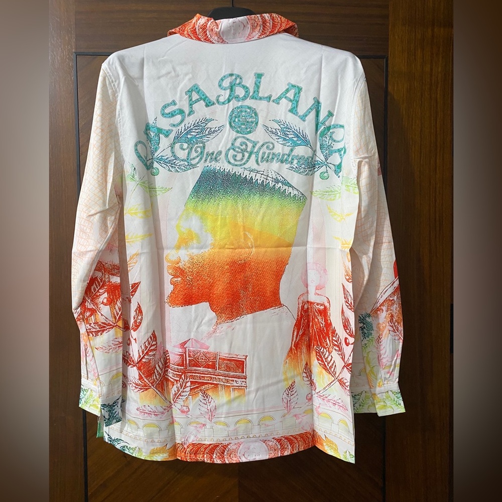 Casablanca Men’s Multicolor Printed Long-Sleeve Button-Down Shirt - Cream Base - Picture 7 of 9